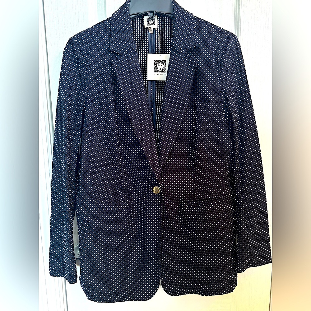 Anne Klein Polka Dot Blazer Navy White Misses Size M